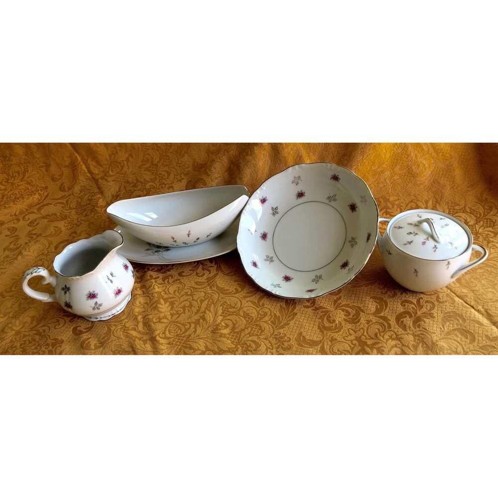 Vintage Mismatched China Hostess Set, Pink Roses, Sango and Fine China of Japan